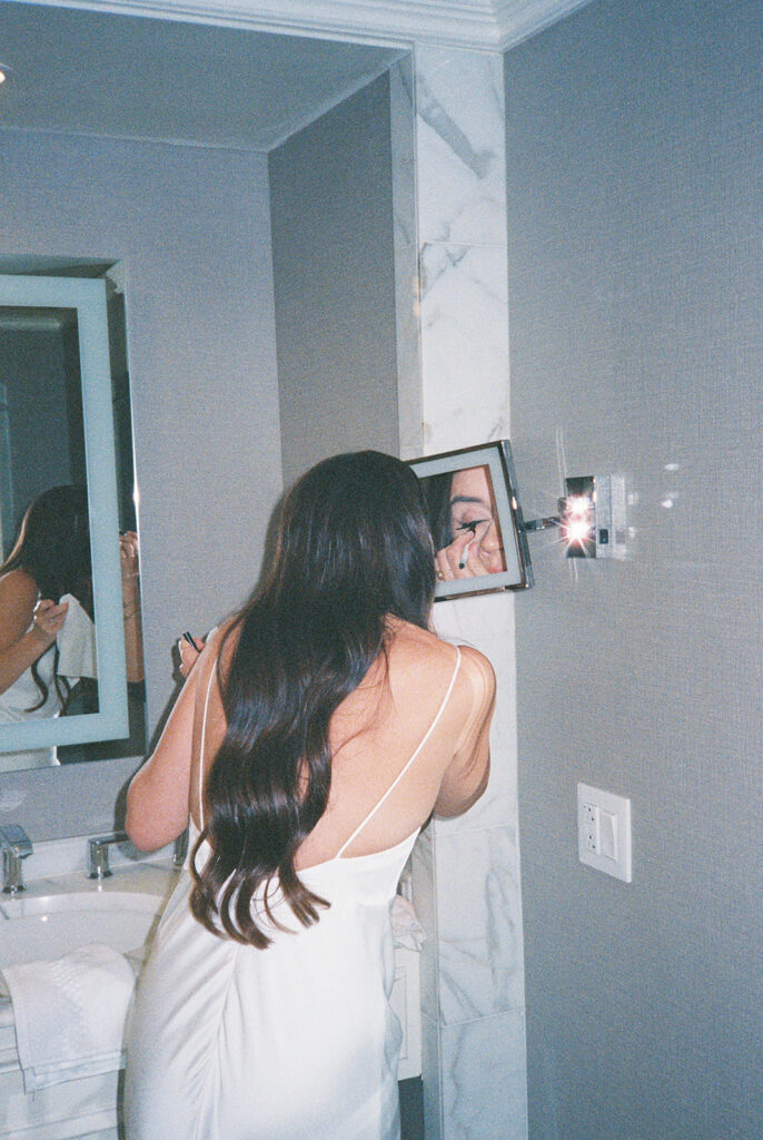 Film photo of a bride getting ready